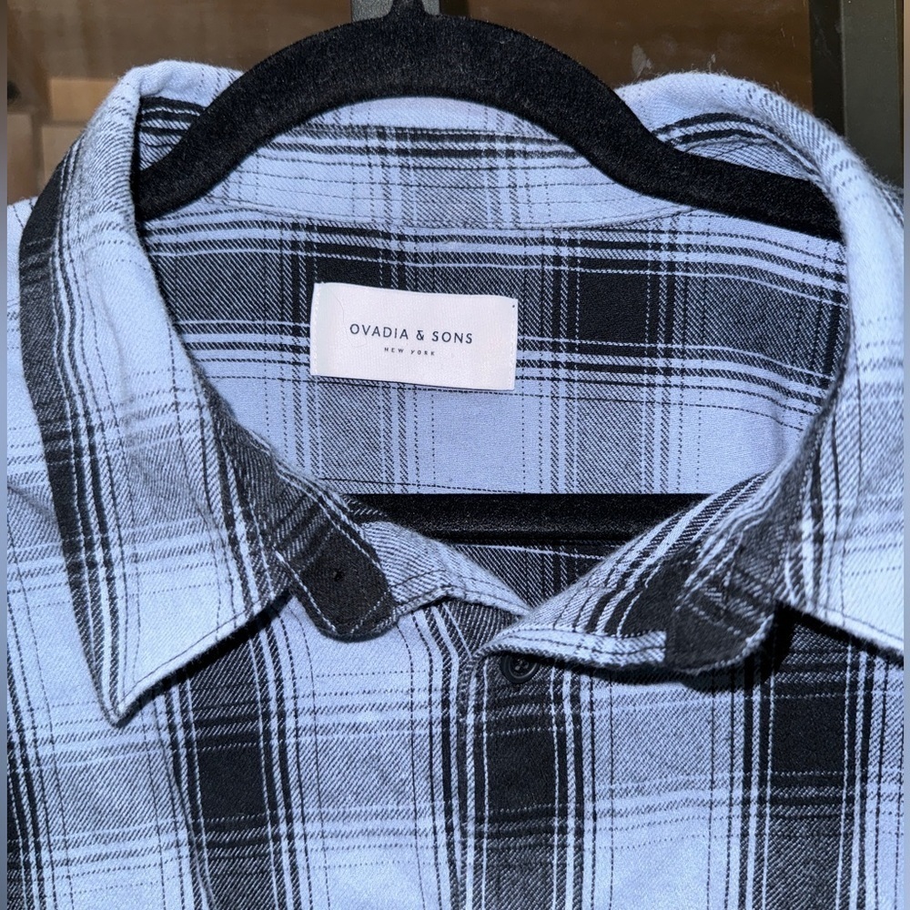 Ovadia & Sons Button Down Flannel Shirt long sleeve plaid windowpane sweater - Picture 3 of 8